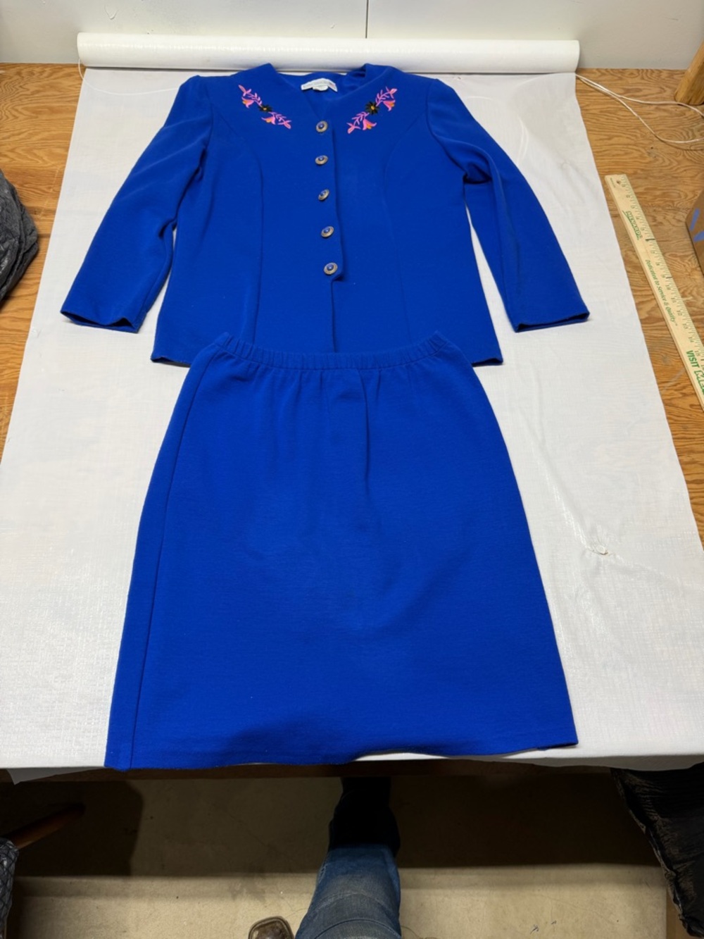 Women’s Royal Blue Embroidered Two-Piece Blazer and Skirt Set